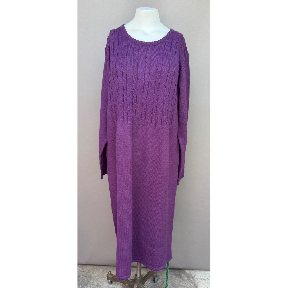 Sara Morgan Purple Cable Knit Sweater Dress XX Plus Size Long Sleeve Midi